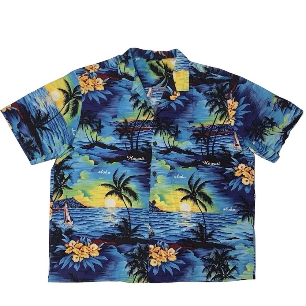 Royal Creations Men's XXL Shirt Palm Tree Ocean Sunset Floral Aloha Hawaiian